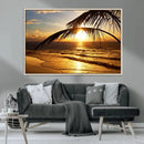 Golden Tropical Beach Sunset Canvas Triptych, Coastal Palm