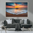 Sunset Beach Canvas Wall Art – Colorful Ocean Waves Triptych
