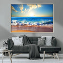 Tropical Beach Sunset Canvas Art, Ocean Waves and Sandy