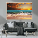 Golden Sunset Beach Canvas Wall Art – Triptych Seascape
