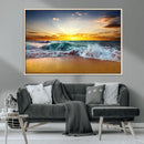 Golden Sunset Ocean Waves Wall Art Canvas Print – Multi