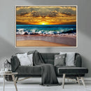 Ocean Sunrise Over Golden Beach Waves, Giclee Canvas Wall