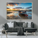 Small Boat At The Beach Sunset Wall Art, Boat Sunset Wall