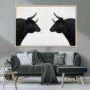 Spanish Bull Art - Framed Black and White Bull Canvas Print