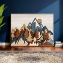 Rustic Abstract Wood Panel Effect Canvas Mountain Range Top