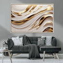 Gold and White Abstract Wave Canvas – Elegant Flowing Design