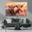 Highland Cows at Sunrise Wall Art Canvas Set – Serene and