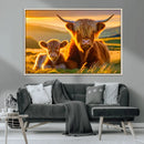 Scottish Cow and Baby Cow Canvas Wall Art Animal Print