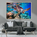 Underwater Coral Reef Sea Turtle Wall Art Canvas Print,
