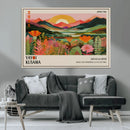 Framed Yayoi Kusama Print, Vibrant Floral Mountain Art
