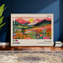 Yayoi Kusama Landscape Canvas Print, Vibrant Floral Mountain Art Print, Framed Botanical Wall Art -