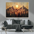Wood Style Abstract Mountain Sunset Canvas Wall Art Print -