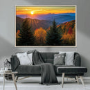 Golden Sunset Over Mountain Forest Canvas Wall Art Print -