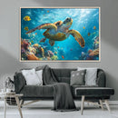 Sea Turtle Underwater Canvas Wall Art Print - Vibrant Ocean