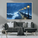 Stormy Ocean Pier Lights Canvas Wall Art Print - Large Moody by MyGreatCanvas | Canvas Wall Art Prints | Photo Prints & Wall Decor