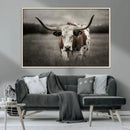 Texas Longhorn Cow Canvas Wall Art Print - Large Rustic