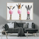 Bubblegum Animals Canvas Wall Art - Playful Giraffe and
