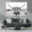 Highland Cow Wall Art Canvas Print – Black and White Western