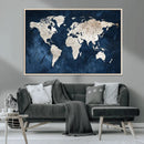 Vintage World Map Canvas Wall Art - Framed Map Print for
