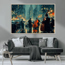 Urban Night Jazz Wall Art Canvas Print – Moody Rain-Soaked
