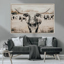 Texas Longhorn Wall Art Canvas Print – Framed Speckled Bull