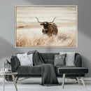 Texas Longhorn Wall Art Canvas Print – Framed Brown Horned