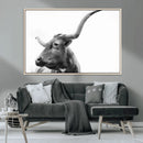 Longhorn Wall Art Canvas Print – Framed Monochrome Ranch Cow