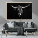 Texas Longhorn Wall Art Canvas Print – Framed Monochrome