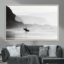 Surfer Beach Wall Art – Framed Black White Ocean Canvas