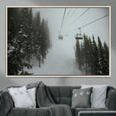 Ski Lift Wall Art Canvas Print – Snowy Pines Misty Landscape