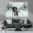 Moose Snow Wall Art Canvas Print – Framed Winter Wildlife