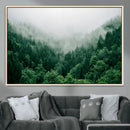 Misty Green Forest Canvas Print – Framed Serene Foggy Pine