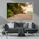 Tropical beach sunset, palm trees, white sand, ocean waves, by MyGreatCanvas | Canvas Wall Art Prints | Photo Prints & Wall Decor