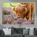 Highland Cow Wall Art Canvas Print – Framed Purple Flowers by MyGreatCanvas | Canvas Wall Art Prints | Photo Prints & Wall Decor