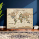 Custom Framed Push Pin Map Wall Art Canvas Print, Rustic