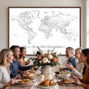 Framed World Map Canvas – Custom Push Pin Travel Tracker –