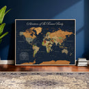Custom Push Pin World Map Wall Art Canvas Print – Personalized Travel Tracker with Pins Framed Large for Home and Office Decor
