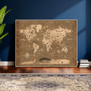 Custom Push Pin World Map Wall Art Canvas Print – Personalized Travel Tracker with Pins Framed Large for Home and Office Decor