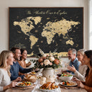 Custom Push Pin World Map Wall Art Canvas Print – Personalized Travel Tracker with Pins Framed Large for Home and Office Decor
