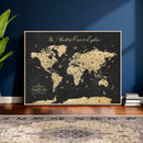 Custom Push Pin World Map Wall Art Canvas Print – Personalized Travel Tracker with Pins Framed Large for Home and Office Decor