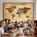 Large World Map Canvas Wall Art – Custom Framed Push Pin