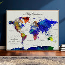 Detailed Custom World Map Print – Framed Custom Push Pin