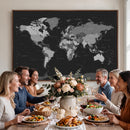 Black World Map Wall Art Canvas Print – Detailed Map of the