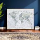 Push Pin World Map Canvas Print - Detailed Vintage World Map