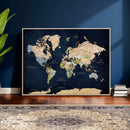 Minimalist World Map Canvas Wall Art - Watercolor Blue and