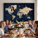 Minimalist World Map Canvas Wall Art - Watercolor Blue and