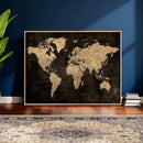 Brown World Map Canvas Print – Modern Travel Map Wall Art,