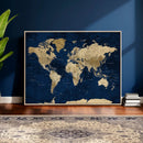 Navy Blue World Map Canvas Print – Detailed Map Minimal Navy