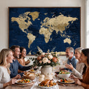 Navy Blue World Map Canvas Print – Detailed Map Minimal Navy