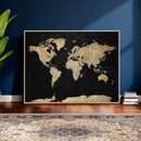 Beige World Map Canvas Wall Art Print, Minimal Black and